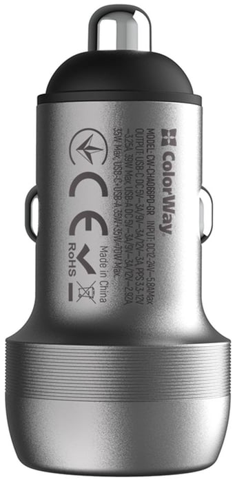 Автомобільний зарядний пристрій ColorWay 2USB (Type-C PD35W + USB QC3.0 35W) (70W) Gray | Фото 3