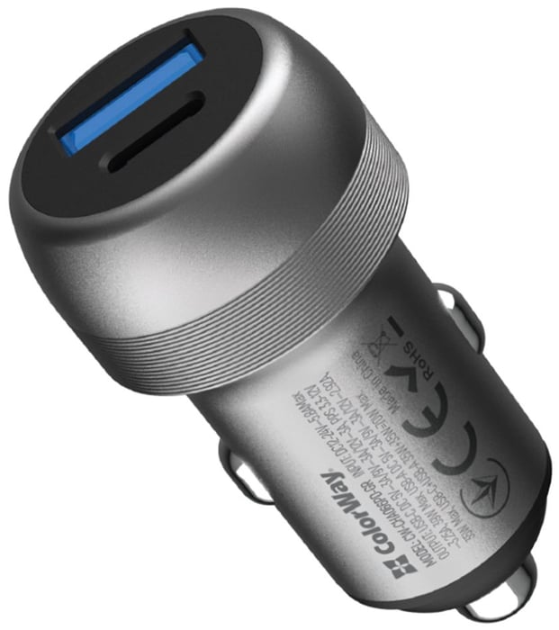 Автомобільний зарядний пристрій ColorWay 2USB (Type-C PD35W + USB QC3.0 35W) (70W) Gray | Фото 2