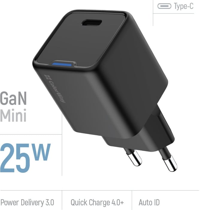 ColorWay GaN Mini 25W PD Port PPS USB-C чорне | Фото 3