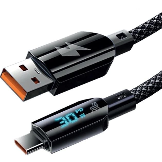 Кабель USB Gelius Screen GP-UCN008 USB-A to Type-C (1.2m) (30W) Black | Фото 2