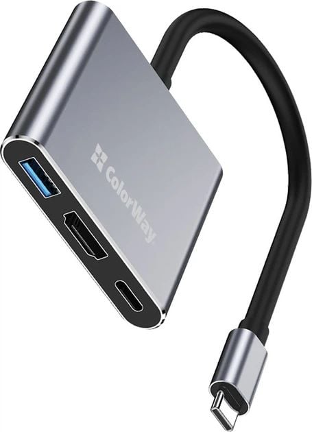 USB-хаб (док-станція) ColorWay USB-C 3-в-1 Type C PD 100W/USB3.0/HDMI 4К Grey (CW-HUB08) | Фото 2
