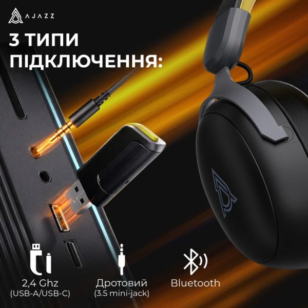 Навушники Ігрові Ajazz AHM08 MAX Black Gray Yellow | Фото 3