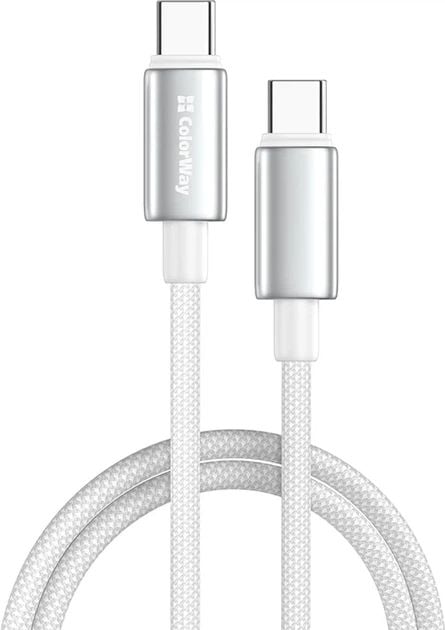 Кабель USB ColorWay Type-C (zinc alloy braided) (PD Fast Charging 100W) 5А 1м білий | Фото 2