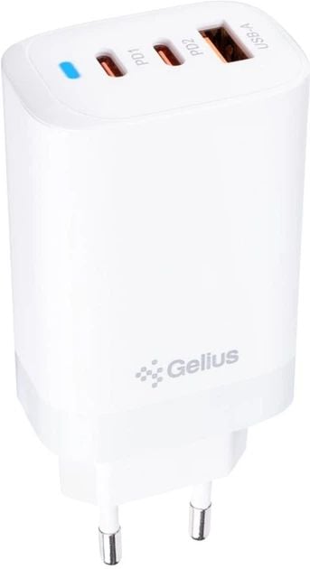 Мережевий зарядний пристрій Gelius Elevaro GP-HC065 65W USB+2Type-C (QC/PD/PPS) White | Фото 3
