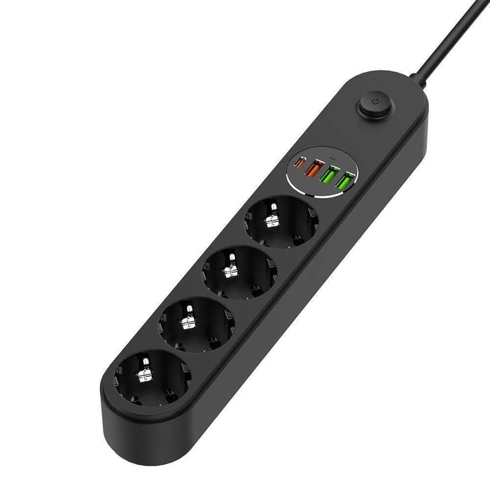 Мережевий фільтр ColorWay 4 розетки/4USB (Type-C PD20W + 3USB QC3.0) (45W) Black 2M | Фото 2