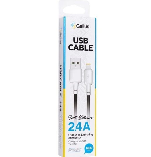 Кабель USB Gelius Full Silicon GP-UCN001L Lightning Black/White (1.2m) (18W) | Фото 3