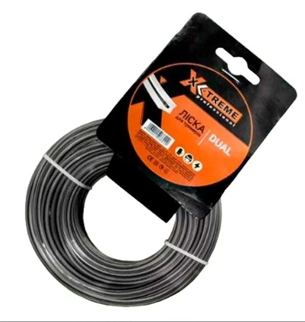 Косильна струна X-TREME 2,4мм x 15м DUAL(квадрат з сердечником), картон, діаметр 2,4мм , довжина 15м ,сіра | Фото 2