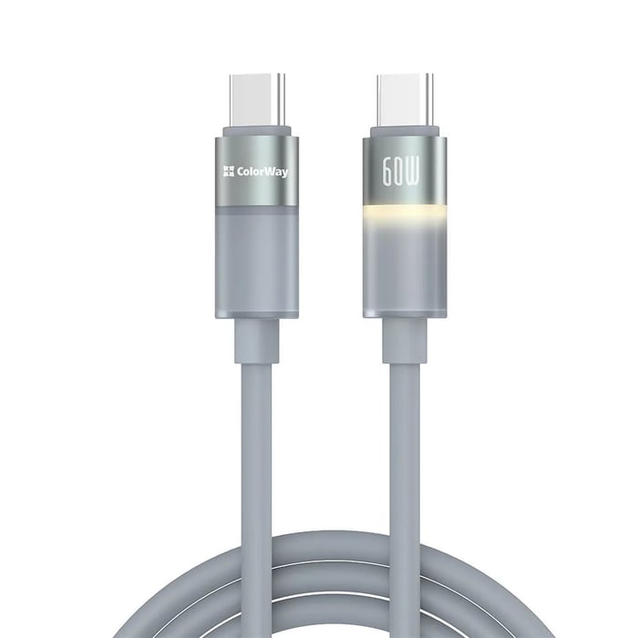 Кабель USB ColorWay Type-C - Type-C (warm light) (PD Fast Charging 60W) 3А 1м сірий | Фото 3