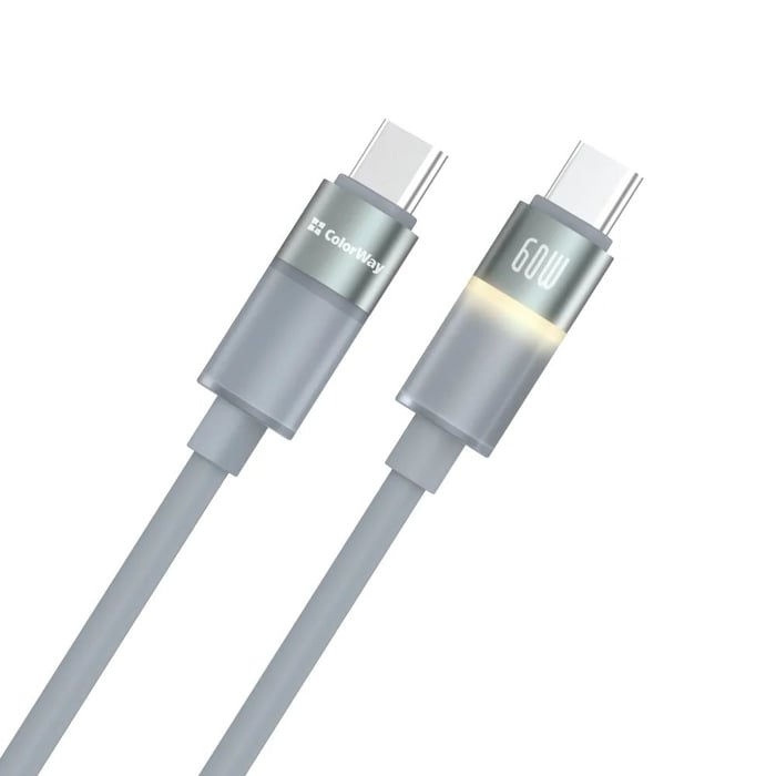 Кабель USB ColorWay Type-C - Type-C (warm light) (PD Fast Charging 60W) 3А 1м сірий | Фото 2