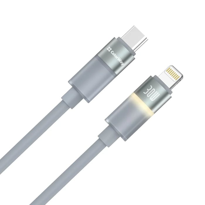 Кабель ColorWay Type-C - Apple Lightning (warm light) (PD Fast Charging 30W) 1м сірий (CW-CBPDCL092-G | Фото 3
