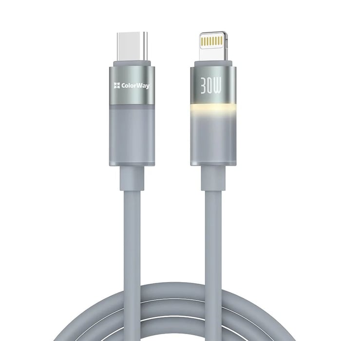 Кабель ColorWay Type-C - Apple Lightning (warm light) (PD Fast Charging 30W) 1м сірий (CW-CBPDCL092-G | Фото 2