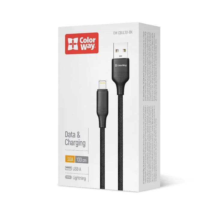 Кабель USB ColorWay USB - Apple Lightning (TPE embossed) 3А 1м чорний | Фото 3
